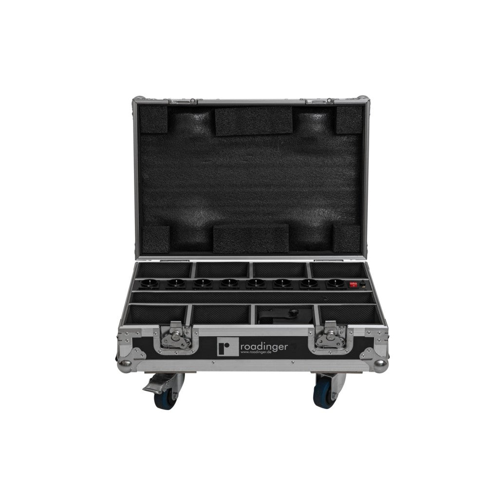 ROADINGER Flightcase 8x AKKU Mini IP UP-4 QCL Spot MK2 con función de carga