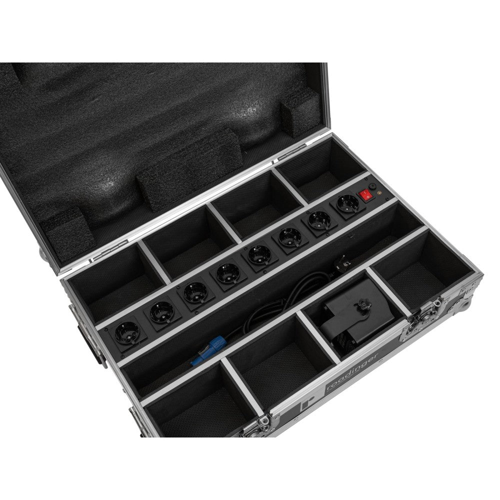 ROADINGER Flightcase 8x AKKU Mini IP UP-4 QCL Spot MK2 con función de carga