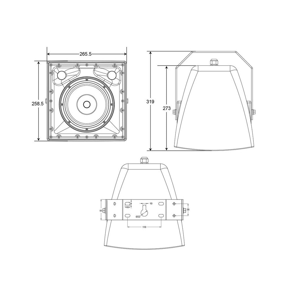 Audiophony IP65 coaxial 6.5 + 1" loudspeaker, 25 / 50 / 100 W at 100 V and 100 W at 8 ohm