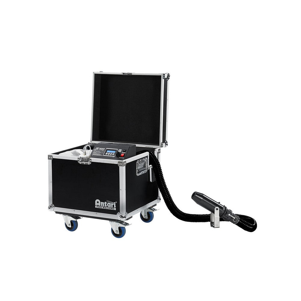 Antari 890 W high output snow machine with 10 m hose, 3-pin and 5-pin DMX, flight case on castors