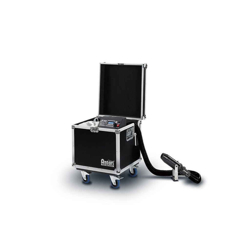 Antari 890 W high output snow machine with 20 m hose, 3-pin and 5-pin DMX, big flight case on castors