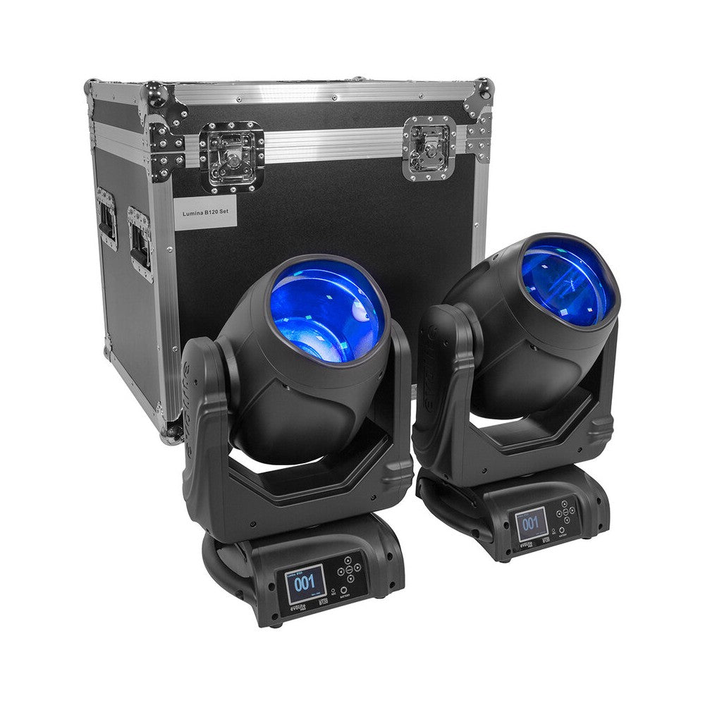 Evolite PRO 2 x 120 W LED moving heads with fast movements, 14 colors and 17 fixed gobos, stackable prism, DMX control, RDM mana