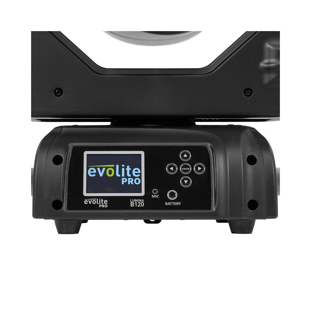 Cabezales móviles Evolite PRO 2 x 120 W LED con movimientos rápidos, 14 colores y 17 gobos fijos, prisma apilable, control DMX, RDM mana