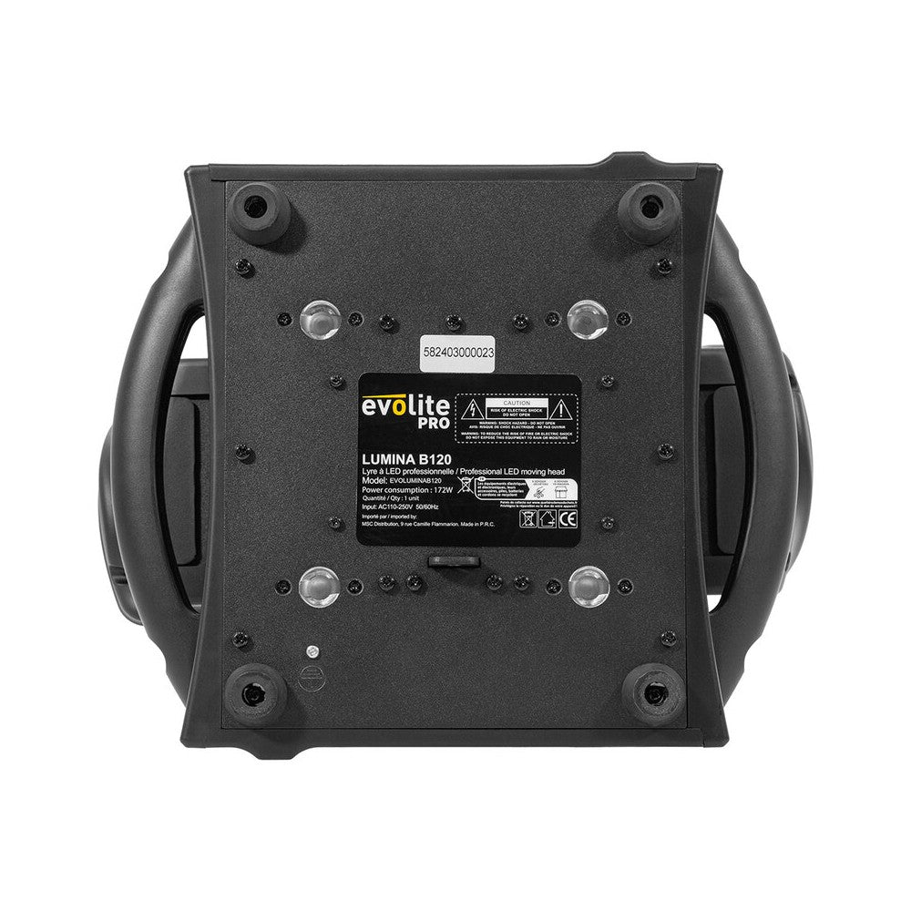 Cabezales móviles Evolite PRO 2 x 120 W LED con movimientos rápidos, 14 colores y 17 gobos fijos, prisma apilable, control DMX, RDM mana