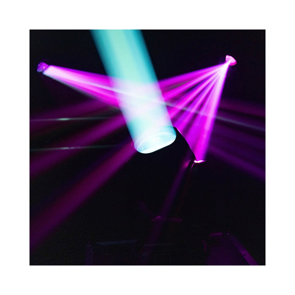 Cabezales móviles Evolite PRO 2 x 120 W LED con movimientos rápidos, 14 colores y 17 gobos fijos, prisma apilable, control DMX, RDM mana