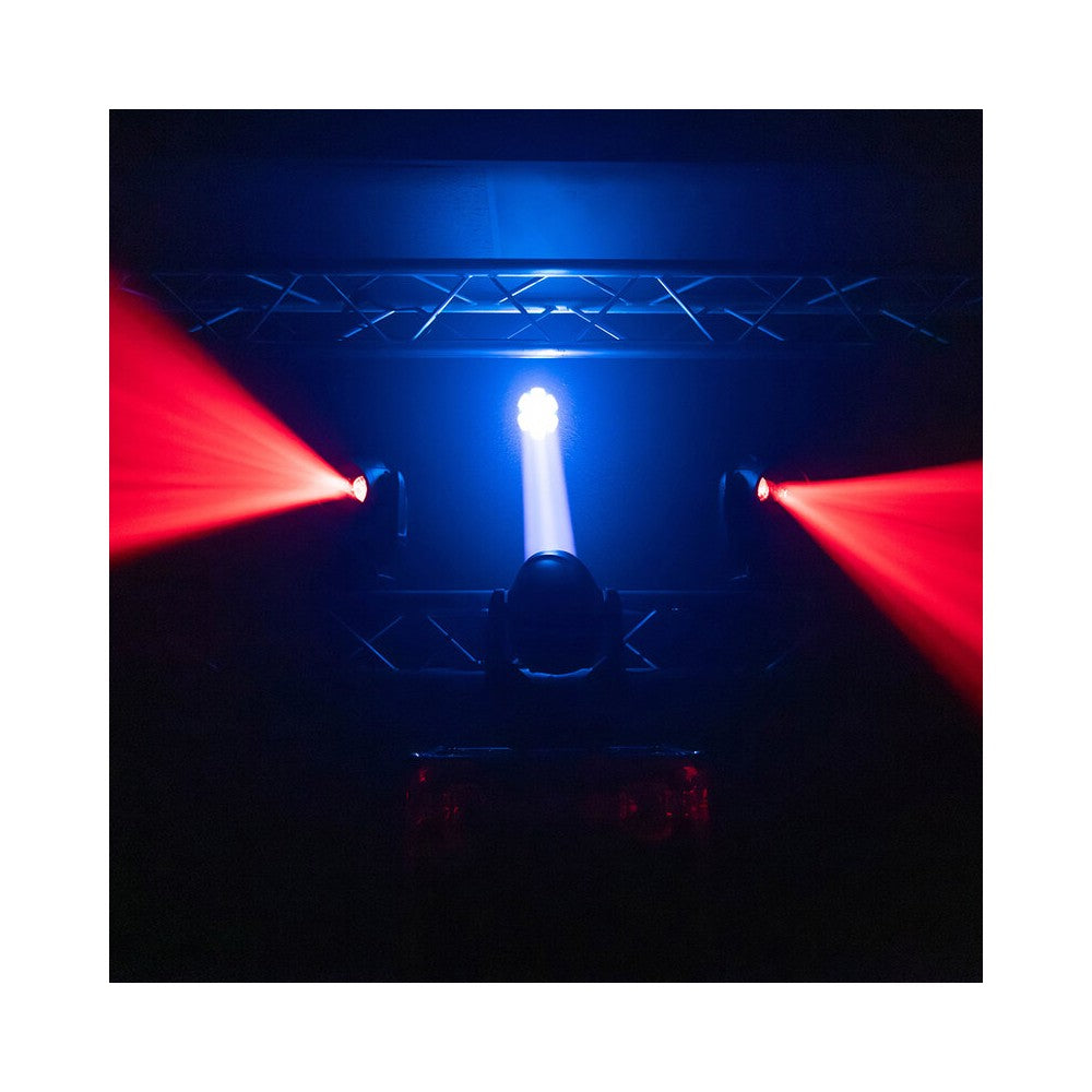Cabezales móviles Evolite PRO 2 x 120 W LED con movimientos rápidos, 14 colores y 17 gobos fijos, prisma apilable, control DMX, RDM mana