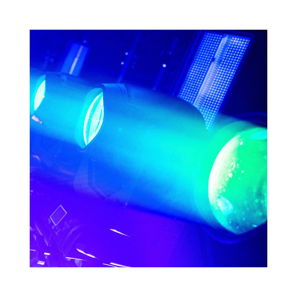 Cabezales móviles Evolite PRO 2 x 120 W LED con movimientos rápidos, 14 colores y 17 gobos fijos, prisma apilable, control DMX, RDM mana