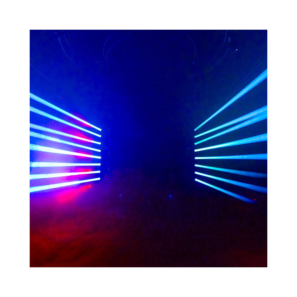 Cabezales móviles Evolite PRO 2 x 120 W LED con movimientos rápidos, 14 colores y 17 gobos fijos, prisma apilable, control DMX, RDM mana