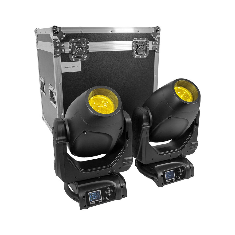 Evolite PRO 2 x 200 W LED moving heads, rotating and fixed Gobos, adjustable beam from 4.3° to 36.2°, creative effects (prism an