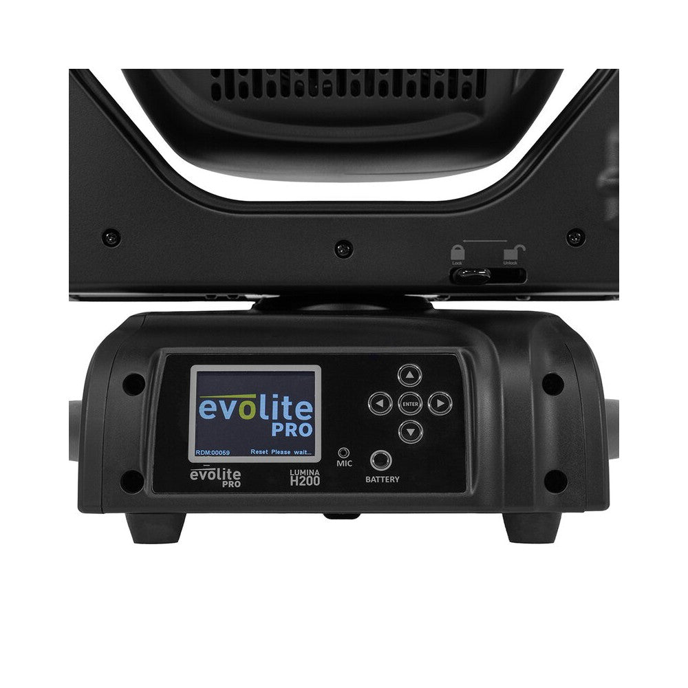 Evolite PRO 2 x 200 W LED moving heads, rotating and fixed Gobos, adjustable beam from 4.3° to 36.2°, creative effects (prism an