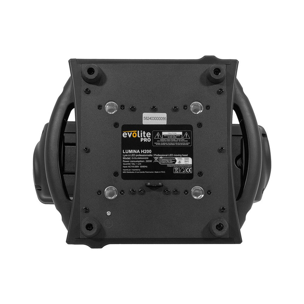 Evolite PRO 2 x 200 W LED moving heads, rotating and fixed Gobos, adjustable beam from 4.3° to 36.2°, creative effects (prism an