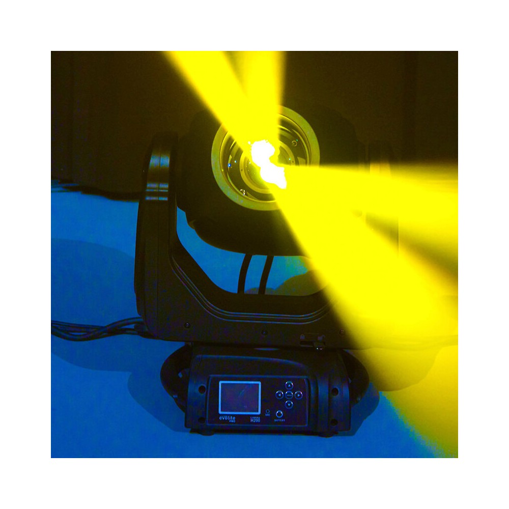 Evolite PRO 2 x 200 W LED moving heads, rotating and fixed Gobos, adjustable beam from 4.3° to 36.2°, creative effects (prism an
