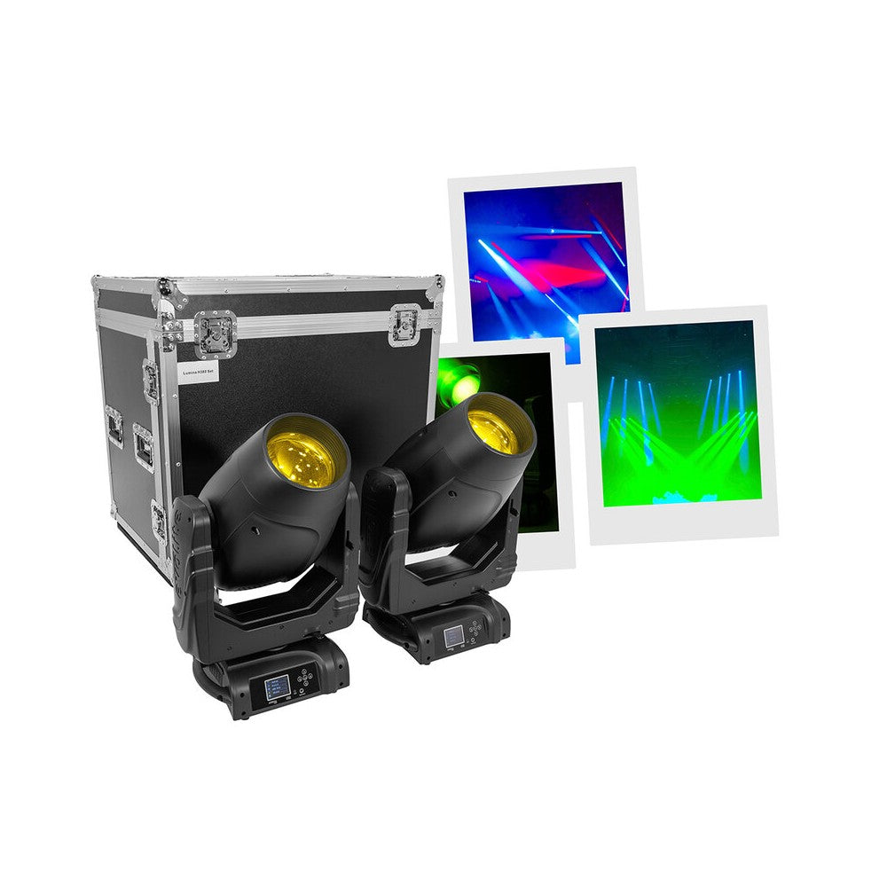 Evolite PRO 380 W motorized moving head, white LED, linear CMY tricolor module, kit of 2 pcs. in an flight case