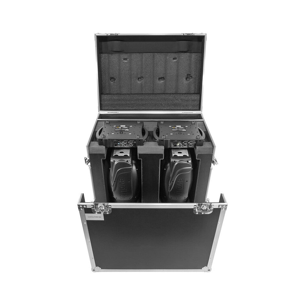 Evolite PRO 380 W motorized moving head, white LED, linear CMY tricolor module, kit of 2 pcs. in a flight case