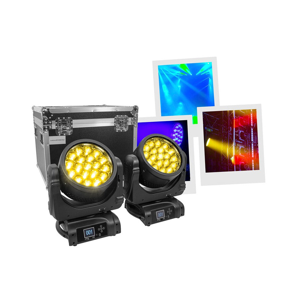 Evolite PRO Motorized moving head, 19 x 40 W RGBW LED, kit of 2 pcs. in an flight case