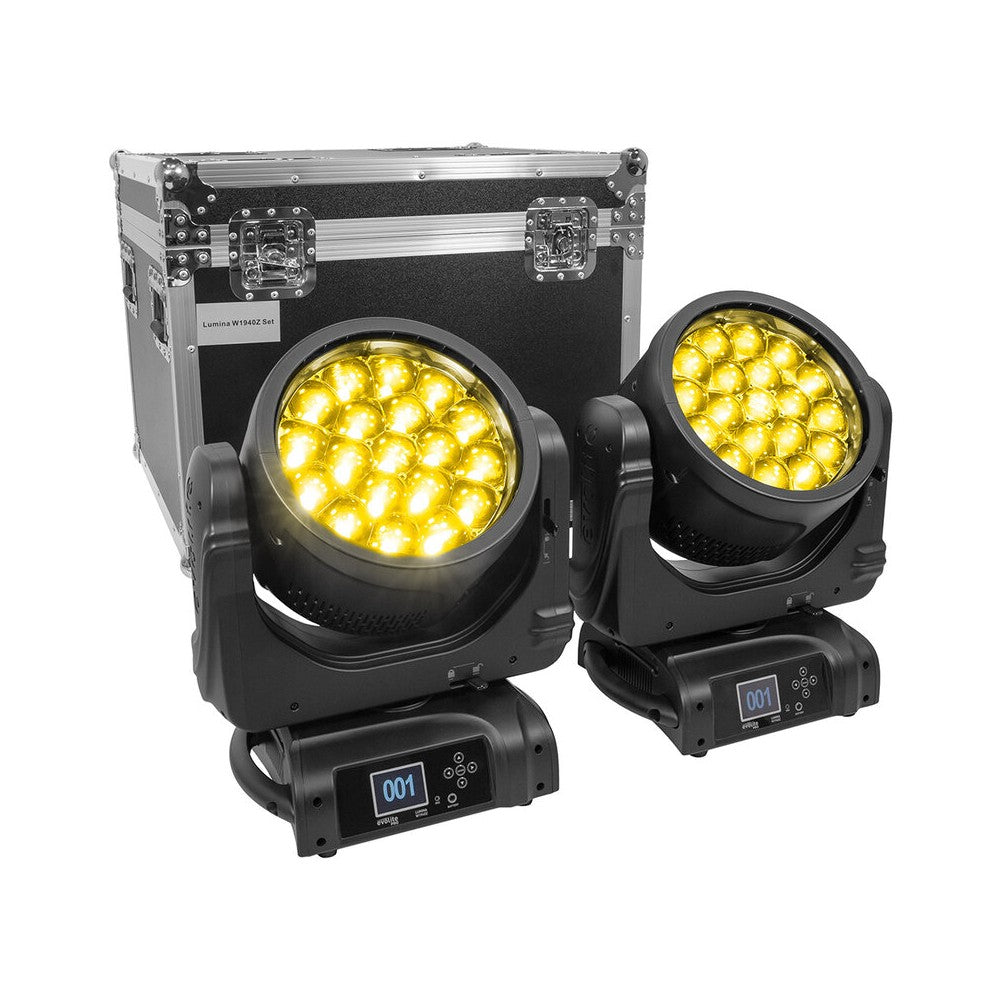 Evolite PRO Motorized moving head, 19 x 40 W RGBW LED, kit of 2 pcs. in an flight case