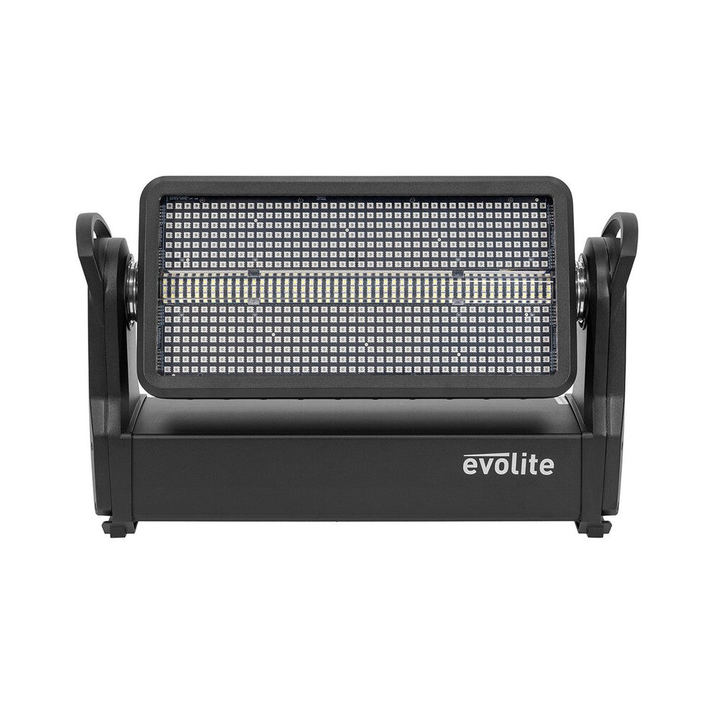 Evolite PRO Motorized Strobe and Wash IP65 hybrid floodlight for indoor and outdoor use, kit of 2 pcs. in a flight case