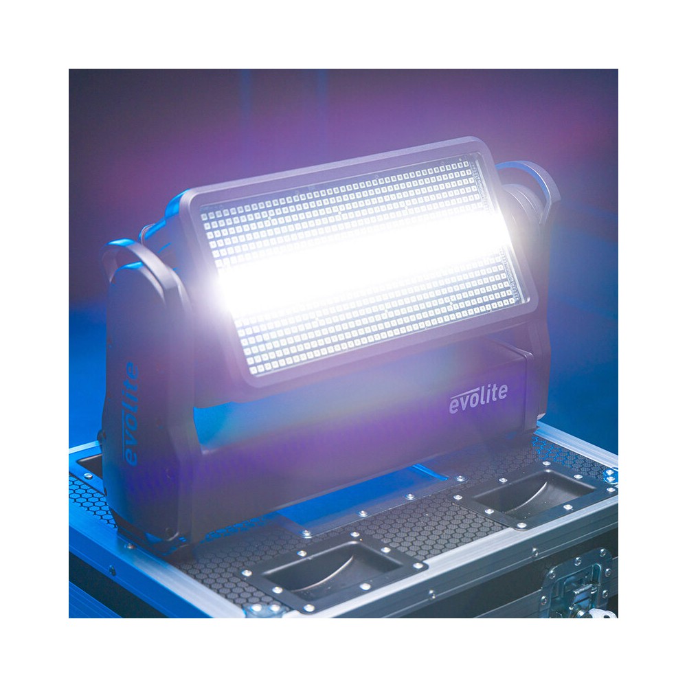 Evolite PRO Motorized Strobe and Wash IP65 hybrid floodlight for indoor and outdoor use, kit of 2 pcs. in a flight case