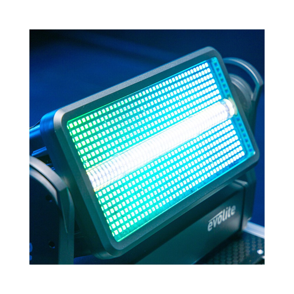 Evolite PRO Motorized Strobe and Wash IP65 hybrid floodlight for indoor and outdoor use, kit of 2 pcs. in a flight case