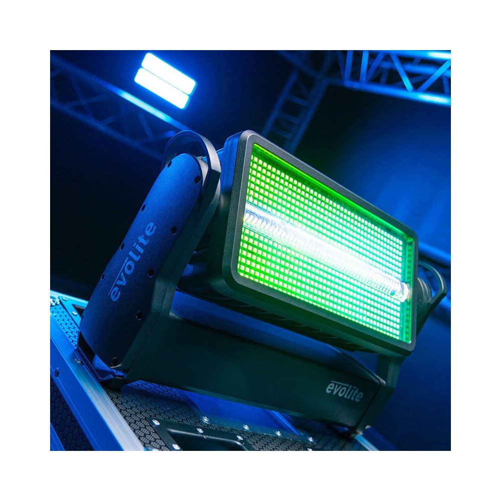 Evolite PRO Motorized Strobe and Wash IP65 hybrid floodlight for indoor and outdoor use, kit of 2 pcs. in a flight case