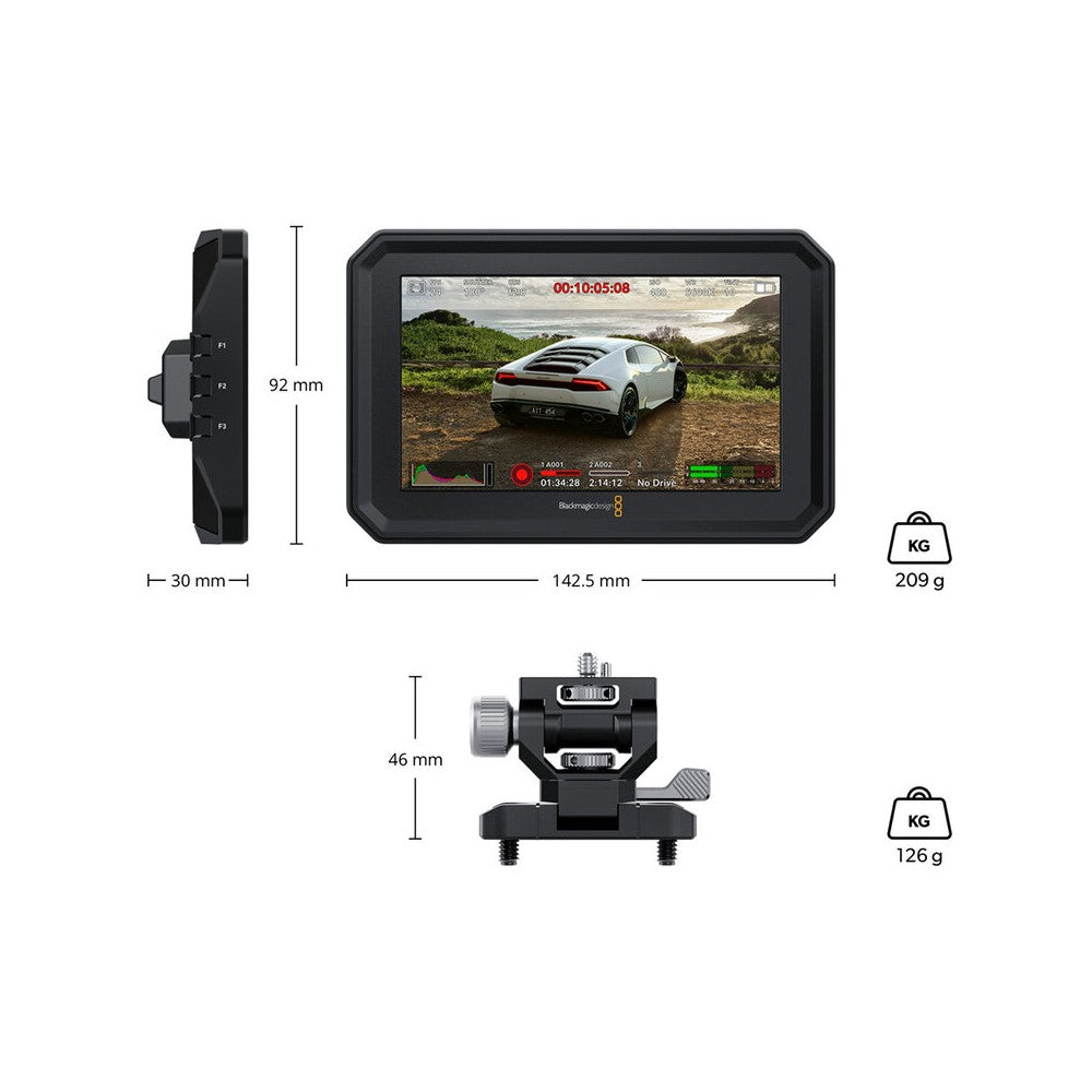 Kit de monitor HDR Blackmagic Design de 5 pulgadas con parasol y monturas sin herramientas
