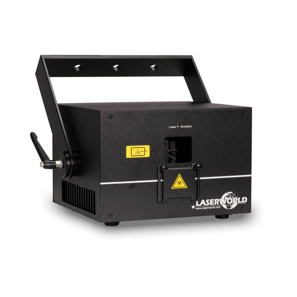 Láser semiprofesional a todo color Laserworld de 3000 mW con tarjeta de salida FB4 integrada que permite DMX, Art-Net y funciona de forma autónoma.