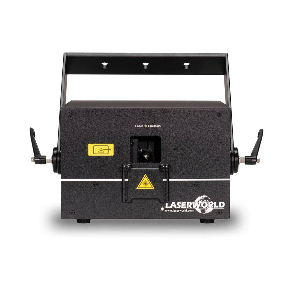 Láser semiprofesional a todo color Laserworld de 3000 mW con tarjeta de salida FB4 integrada que permite DMX, Art-Net y funciona de forma autónoma.