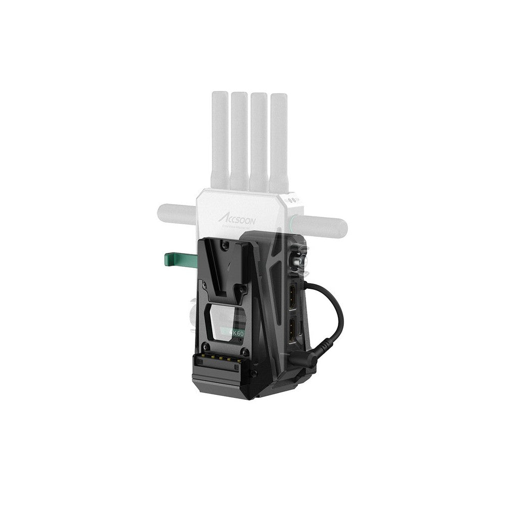 ACCSOON Versatile accessory designed to power both a camera and a Accsoon wireless transmitter simultaneously using a single V-l