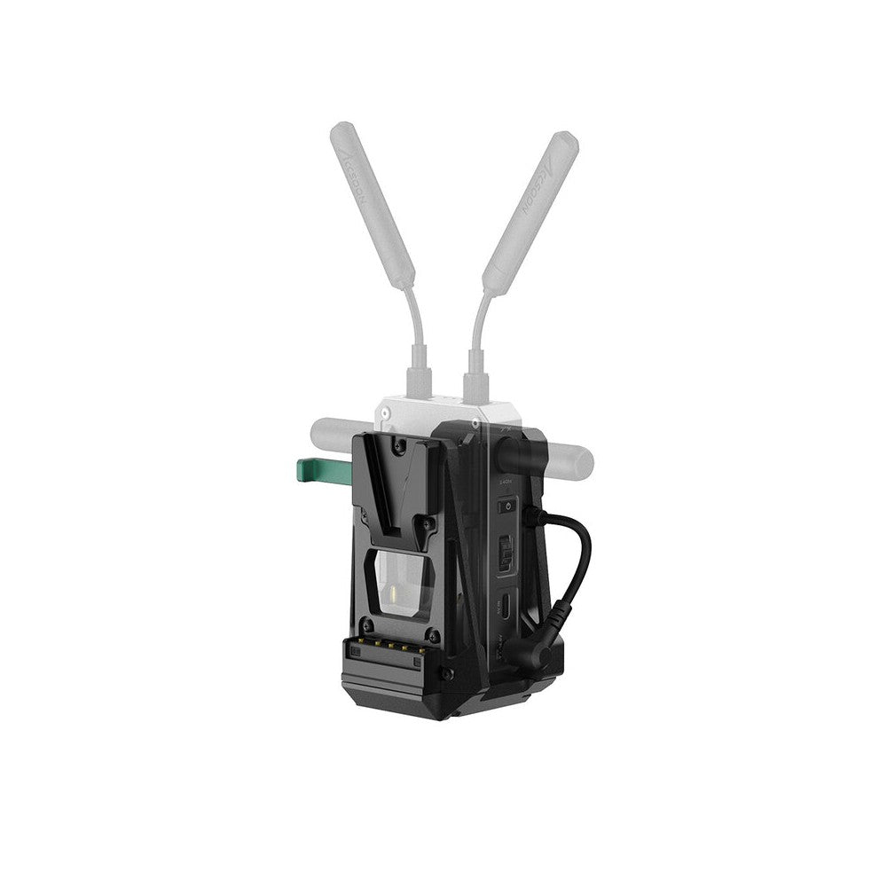 ACCSOON Versatile accessory designed to power both a camera and a Accsoon wireless transmitter simultaneously using a single V-l