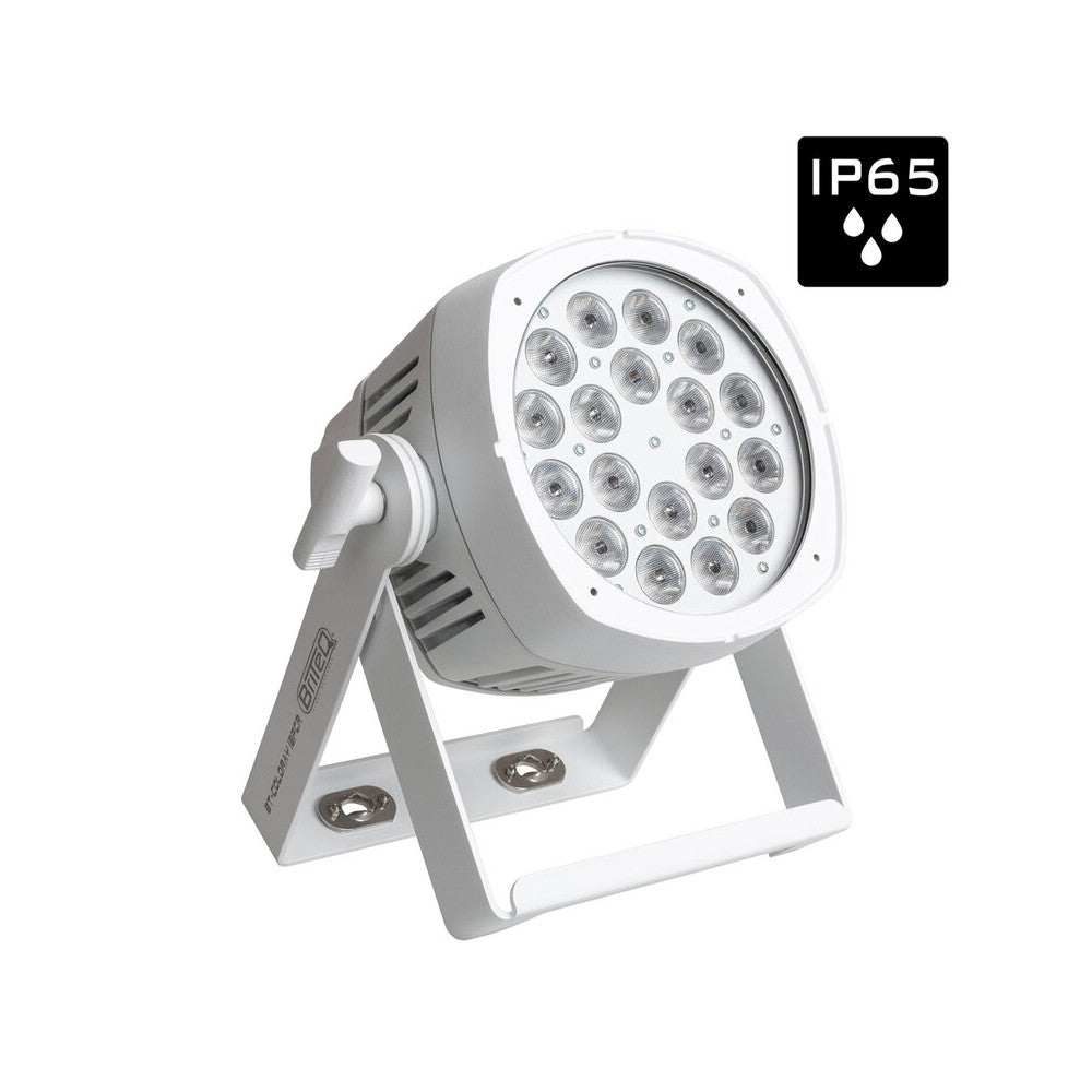 Proyector de exterior Briteq con 18 LED RGBW de 8 W, ángulo de haz de 20°, DMX, RDM, IP65, blanco