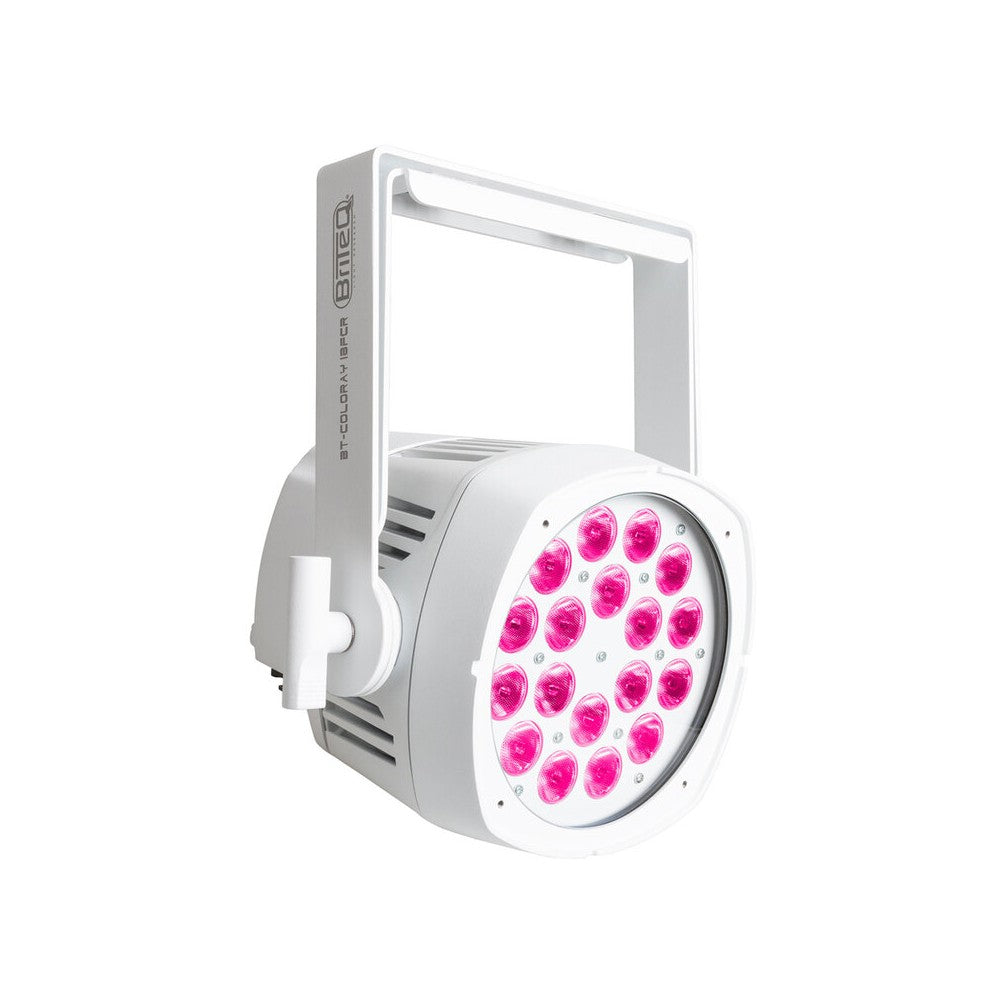 Proyector de exterior Briteq con 18 LED RGBW de 8 W, ángulo de haz de 20°, DMX, RDM, IP65, blanco