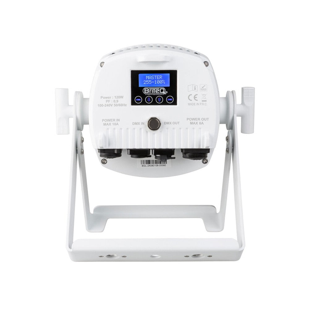 Proyector de exterior Briteq con 18 LED RGBW de 8 W, ángulo de haz de 20°, DMX, RDM, IP65, blanco
