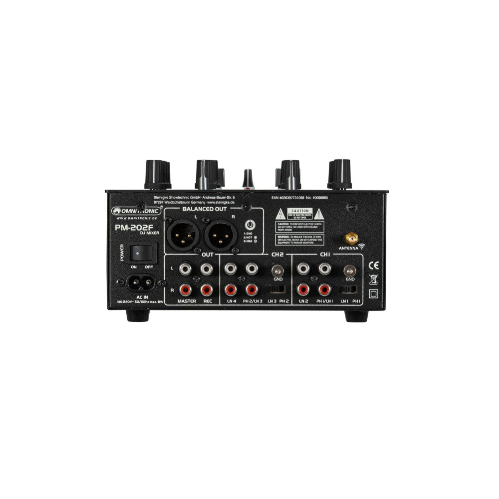 OMNITRONIC PM-202F Mezclador de DJ de 2 canales con filtro y Bluetooth