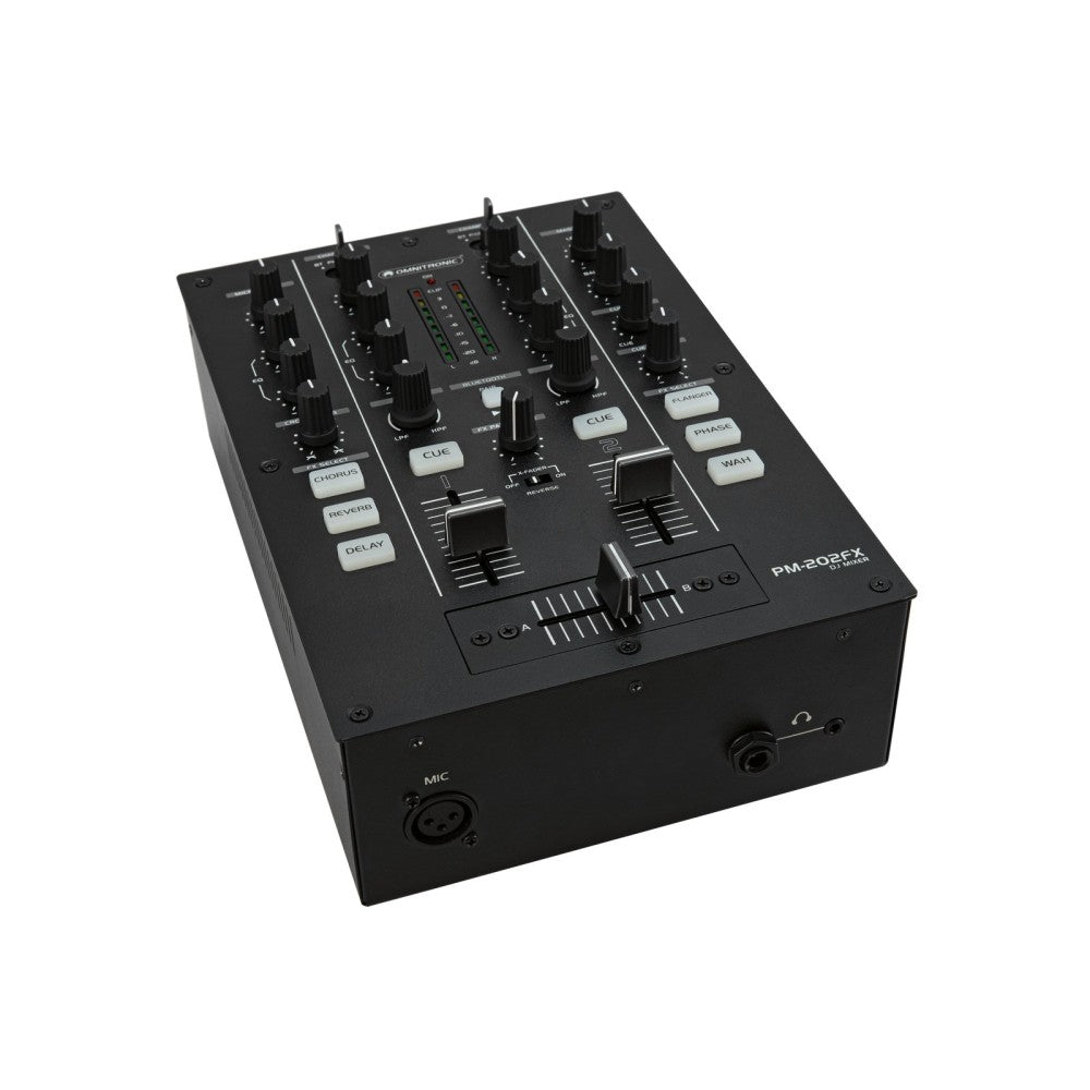 OMNITRONIC PM-202FX Mezclador DJ de 2 canales con filtro, efectos y Bluetooth