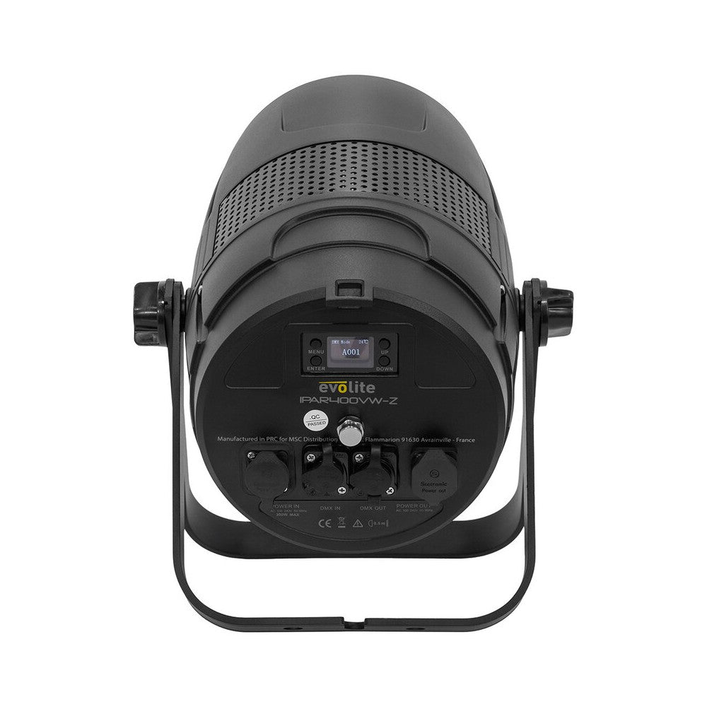 Evolite LED floodlight,  300 W total power, 2 separate LEDs, motorised zoom (10° to 50°), DMX / RDM compatible, IP65