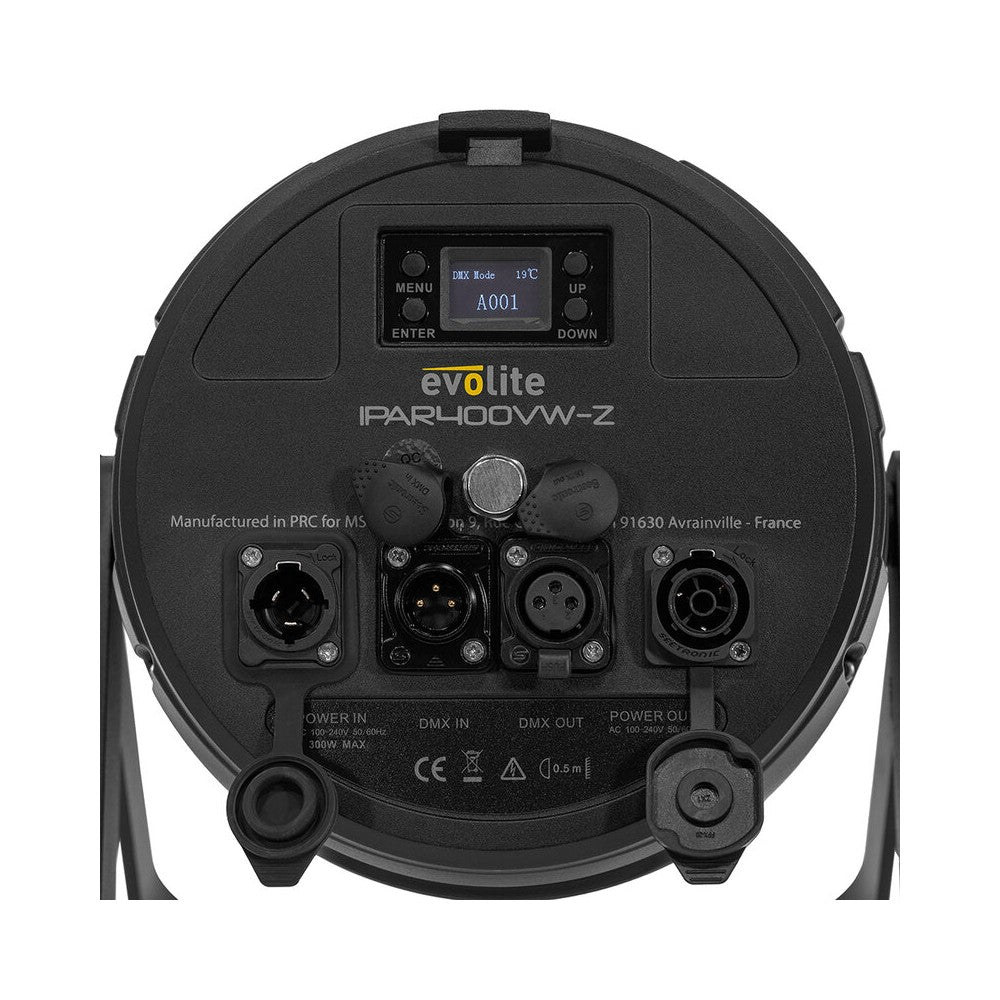 Evolite LED floodlight,  300 W total power, 2 separate LEDs, motorised zoom (10° to 50°), DMX / RDM compatible, IP65