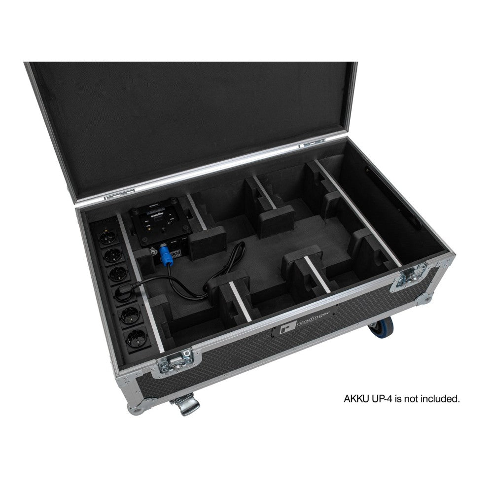 ROADINGER Flightcase 6x AKKU UP-4 QCL Spot QuickDMX MK2 with charging function and wheels