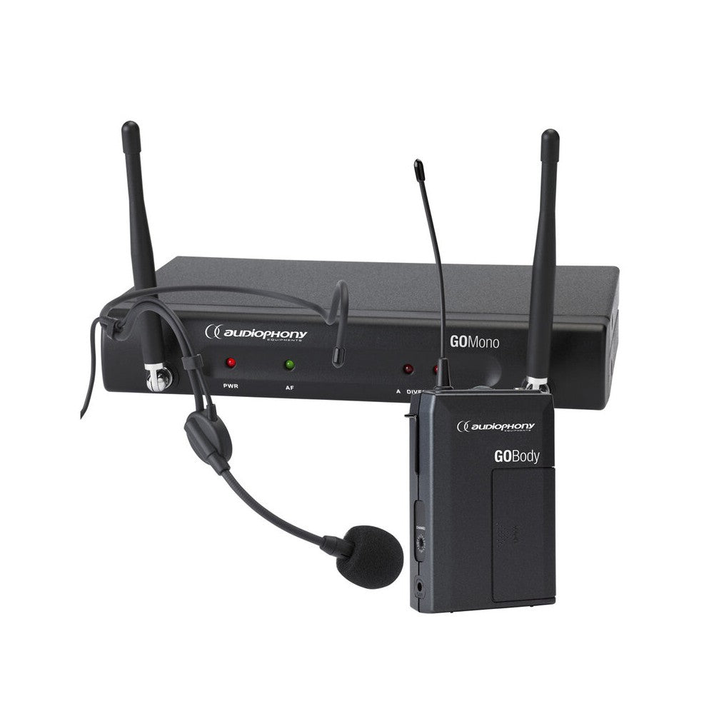 Audiophony 1 GOBody bodypack transmitter + 1 GOHead headworn microphone + 1 GOMono receiver