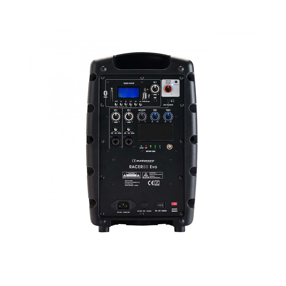 Altavoz portátil activo Audiophony 80 W RMS con batería, 6" LF + 1" HF, USB / SD / BT5.0, talkover, efectos