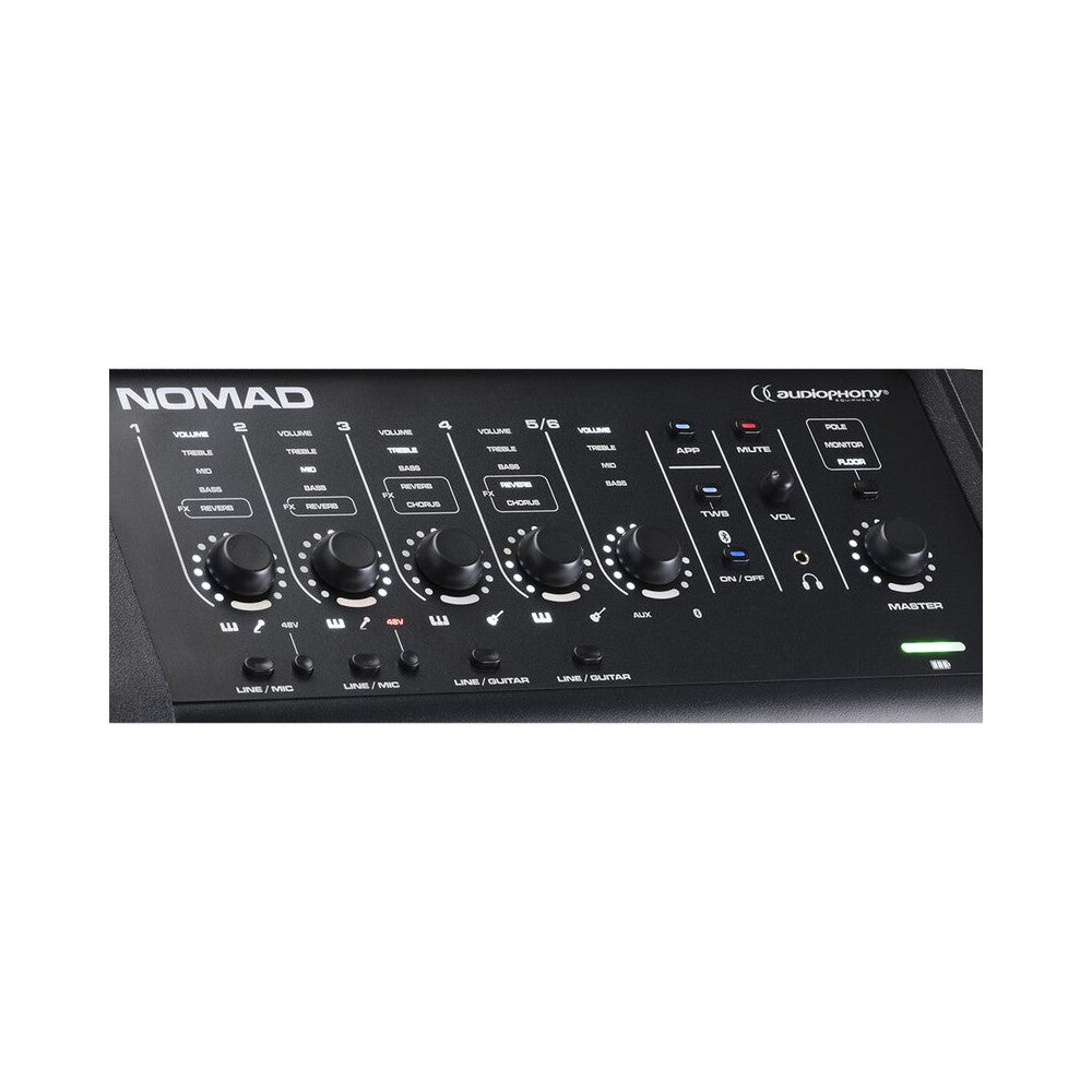 Audiophony 200 W battery-powered PA system, 8" coaxial speaker + 1'', 
5-channel mixer with reverb + chorus, BT5.0 TWS and App