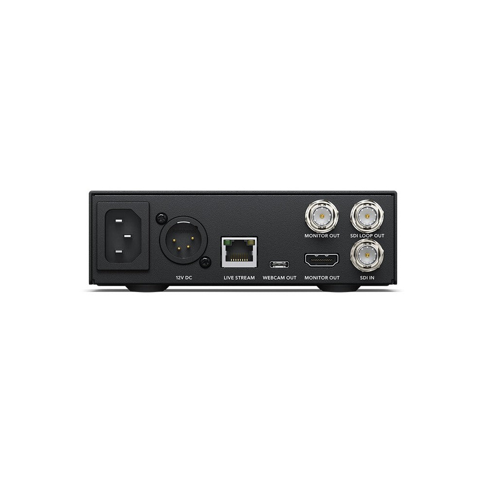 Blackmagic Design HD video streaming processor supporting H.264 encoding over RTMP and SRT, 12G-SDI input, USB-C webcam output,