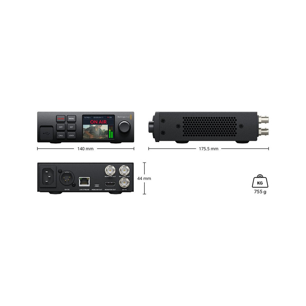 Blackmagic Design HD video streaming processor supporting H.264 encoding over RTMP and SRT, 12G-SDI input, USB-C webcam output,