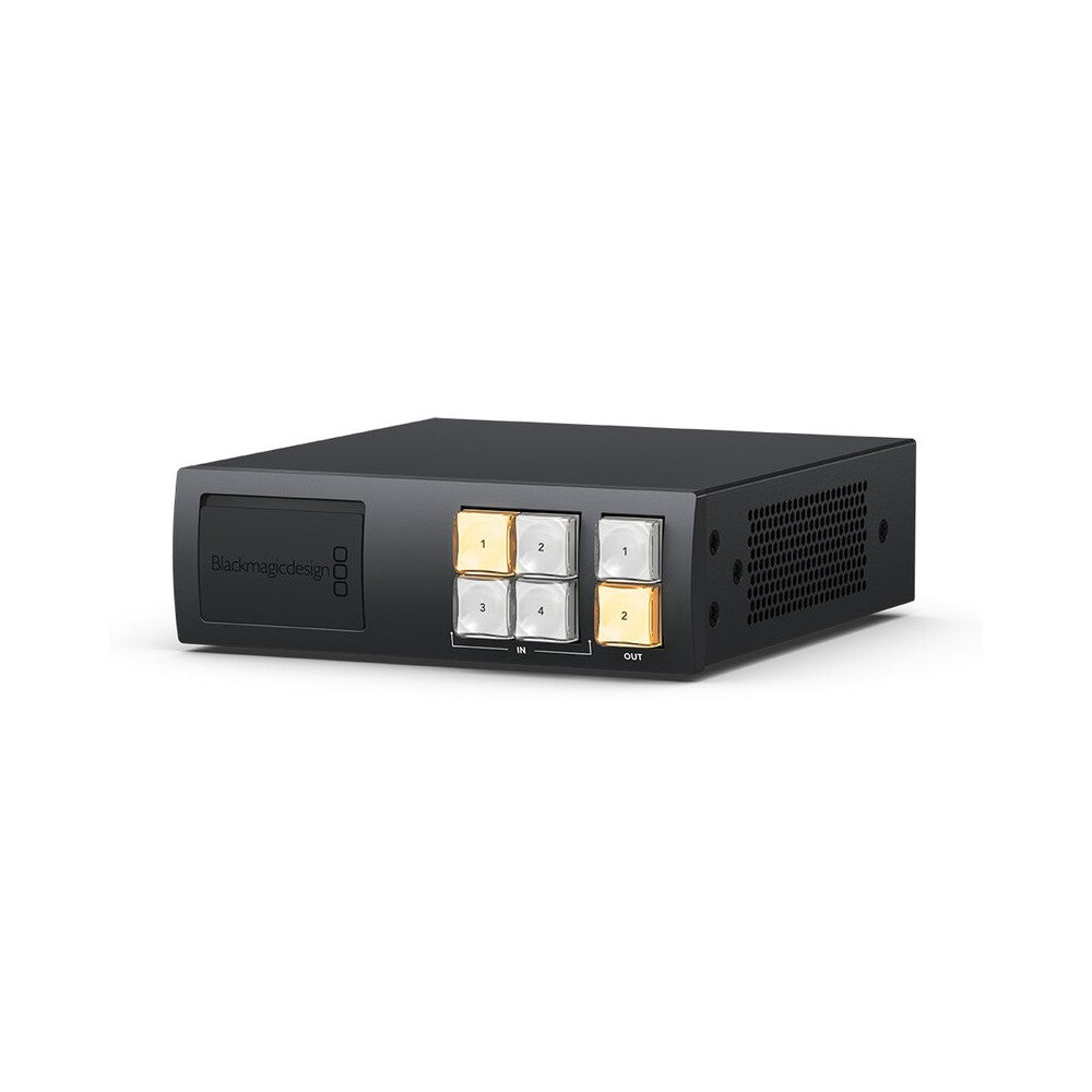 Blackmagic Design Compact SDI video router, 4 x 12G-SDI inputs and 2 outputs, clean switch technology, front-panel controls, eme