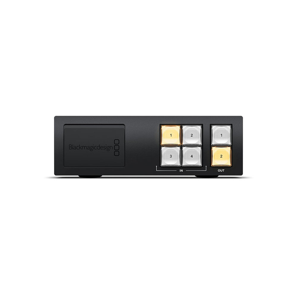 Blackmagic Design Compact SDI video router, 4 x 12G-SDI inputs and 2 outputs, clean switch technology, front-panel controls, eme