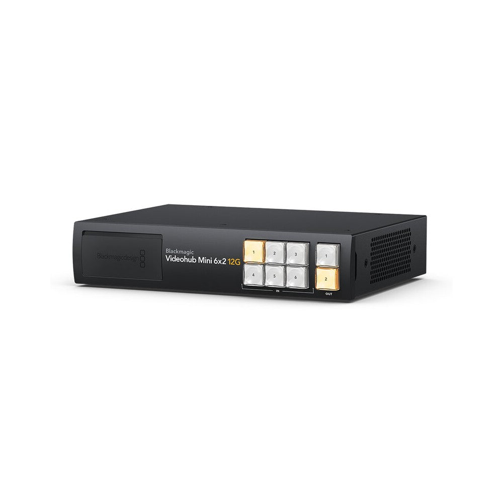 Blackmagic Design Compact SDI video router, 6 x 12G-SDI inputs and 2 outputs, clean switch technology, front-panel controls, eme