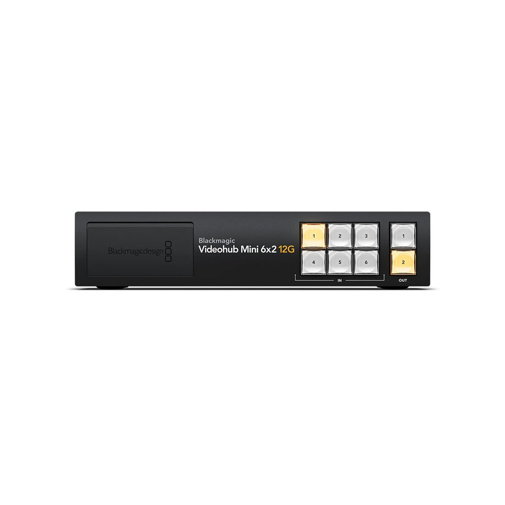 Blackmagic Design Compact SDI video router, 6 x 12G-SDI inputs and 2 outputs, clean switch technology, front-panel controls, eme