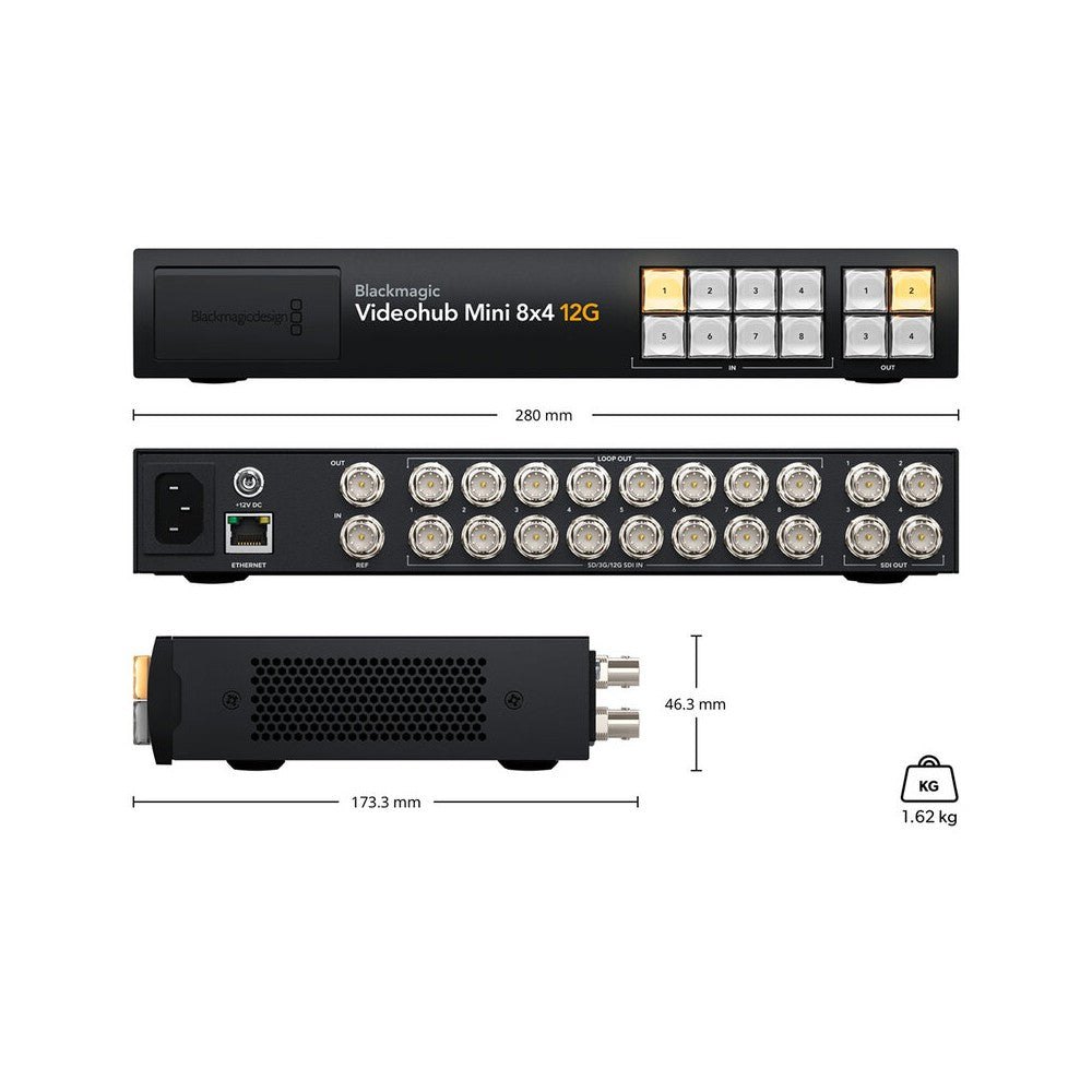 Router de vídeo SDI compacto Blackmagic Design, 8 entradas y 4 salidas 12G-SDI, tecnología de conmutación sin interrupciones, controles en el panel frontal, eme