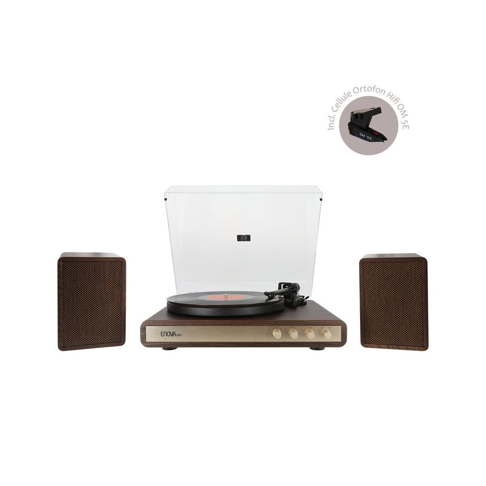 Enova Hifi Hi-Fi turntable with USB / Bluetooth receiver, 2 x 30 W RMS + passive loudspeakers in dark wood finish
