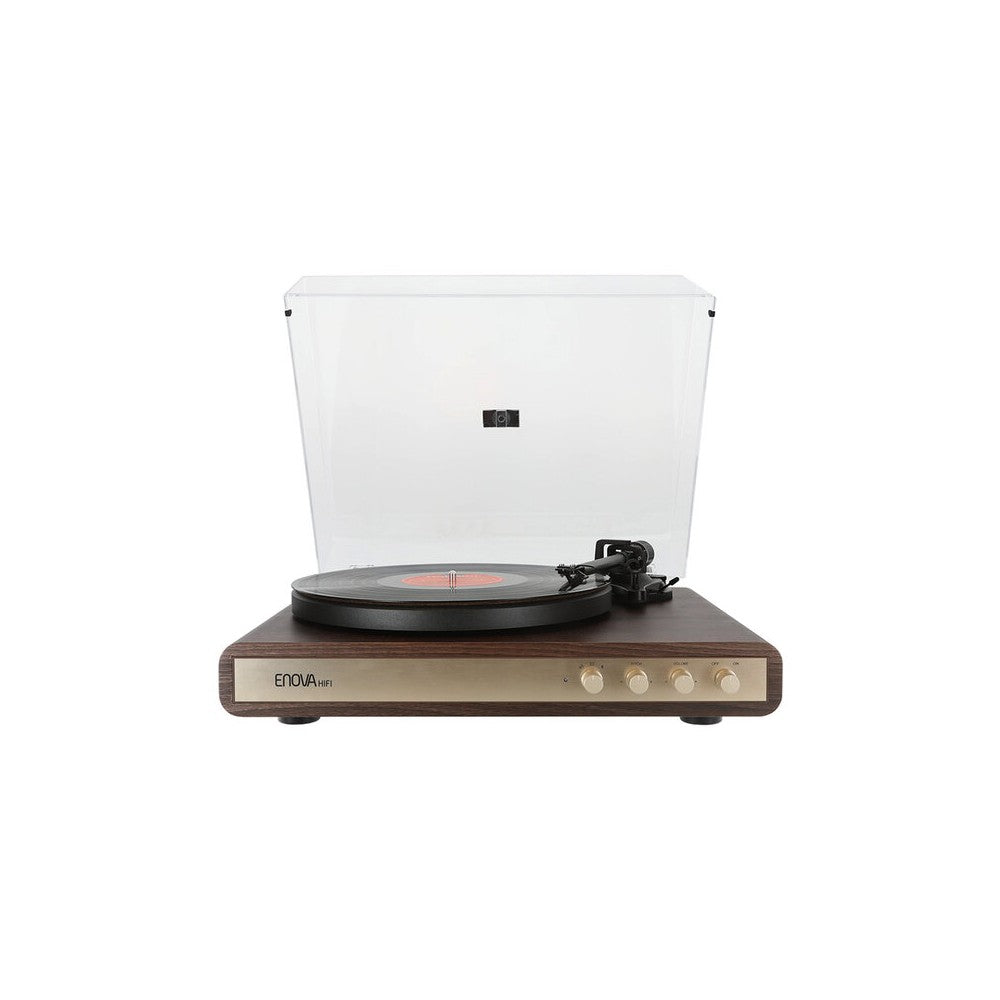 Giradiscos de alta fidelidad Enova Hifi con receptor USB/Bluetooth, 2 x 30 W RMS + altavoces pasivos con acabado en madera oscura