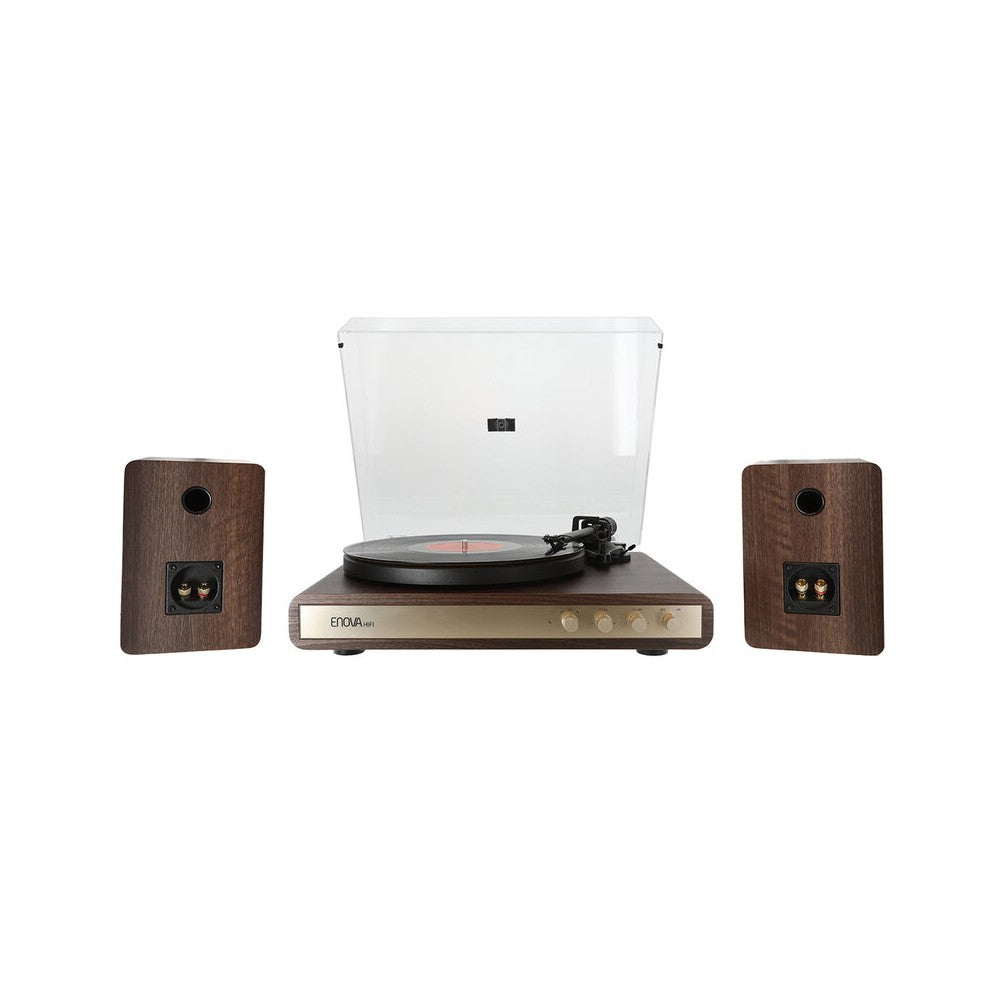 Giradiscos de alta fidelidad Enova Hifi con receptor USB/Bluetooth, 2 x 30 W RMS + altavoces pasivos con acabado en madera oscura